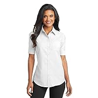 Port Authority Womens Short Sleeve SuperPro Oxford Shirt, White, Small