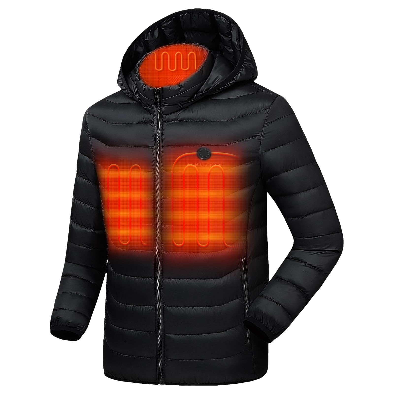 Venustas Heated Jacket with Battery Pack (Unisex), Heated Coat for Women and Men with Detachable Hood
