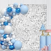 Silver Shimmer Wall Backdrop 24 Panels Round Sequin Backdrop Glitter Wall Decorations for Wedding Bridal Shower Birthday Party