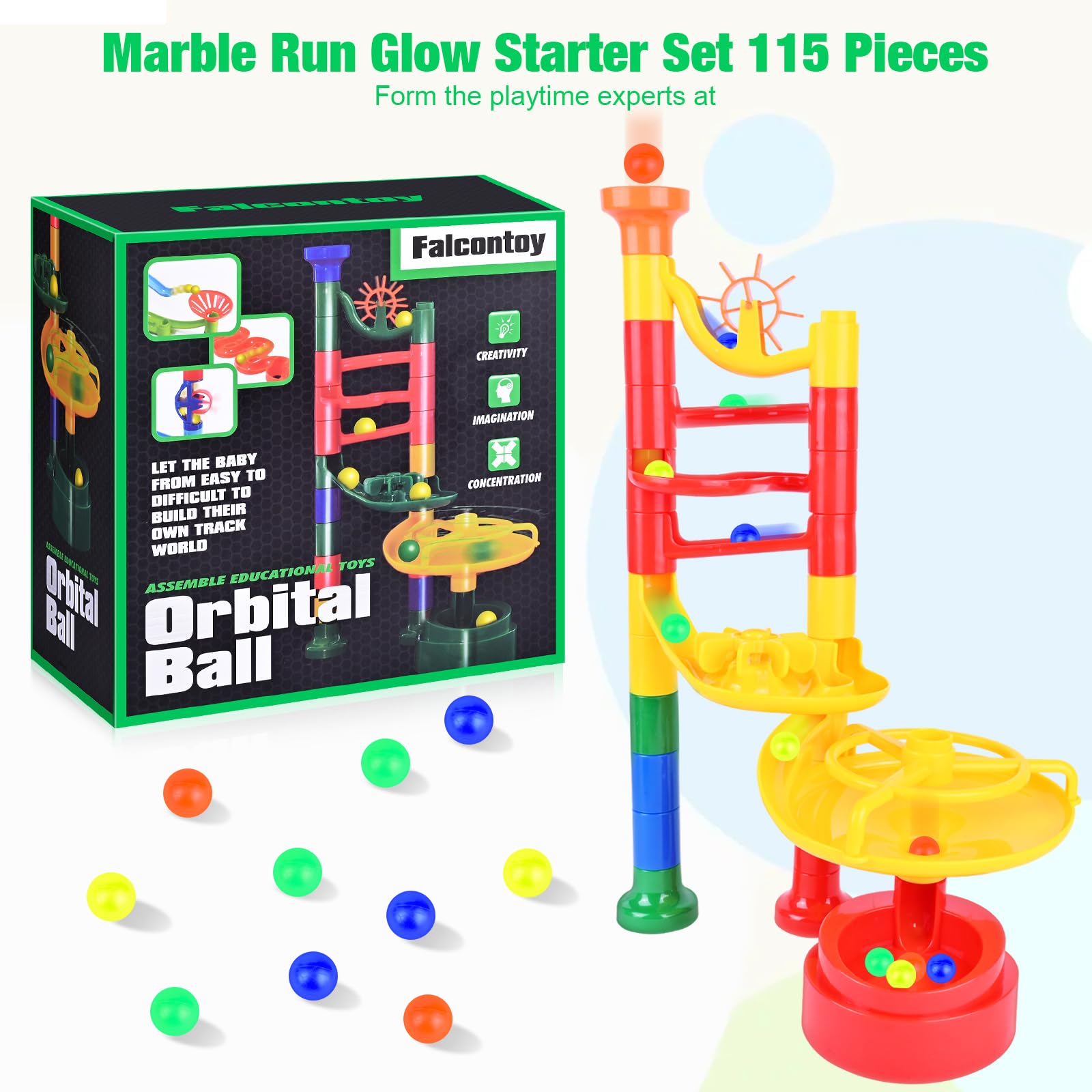 Marble Glow Run Race Track Set Glow in The Dark, STEM Educational Building Block Toy