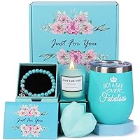 Gifts for Women, Her, Mom, Sisters, Best Friend, Friendship, Coworker - Birthday Gifts for Women - Relaxation Gifts Basket Set 12 Oz Wine Tumbler, Scented Candle, Soap, Bracelet, Greeting Card