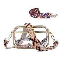 Oweisong Women Clear Crossbody Bag Stadium Approved Vinyl See Through Sports Concert Shoulder Purse with Wide Guitar Strap