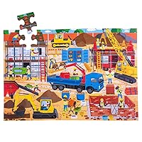 Bigjigs Toys, Construction Wooden Jigsaw Puzzle, Wooden Toys, 48 Piece Floor Puzzle, Jigsaw Puzzles for Kids, Toddler Toys, Toddler Puzzles
