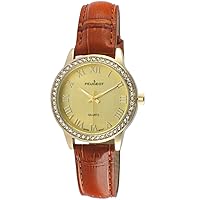 Peugeot Women's Metal Roman Numeral Crystal Leather Dress Watch