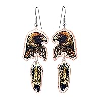 FRONT LINE JEWELRY Native American Eagle Feather Earrings Feature Golden Eagle with Feather Dangles Designed Copper Eagle Earrings Dangle