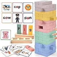 Lonico Wooden Short Vowel Reading Spelling Games, CVC Sight Words Flash Cards Preschool Learning Activities & Alpha Blocks Stacking Game, Montessori Educational Toy Gift for Toddler Kids 2 3 4+