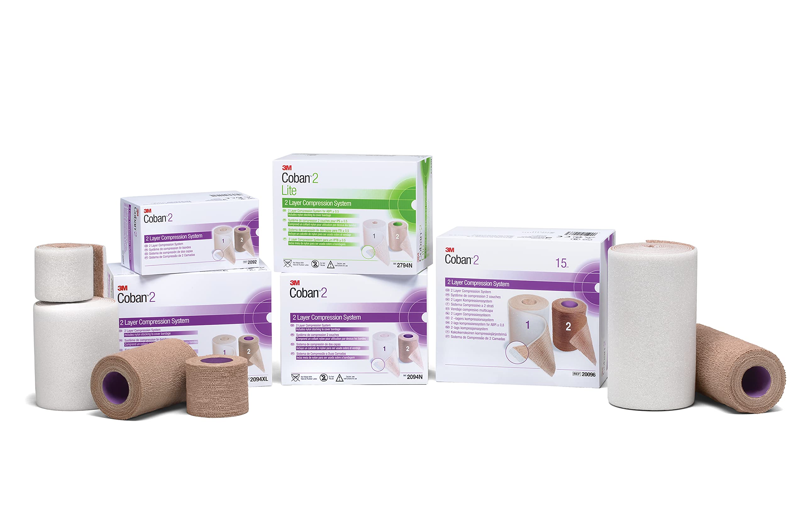 3M Coban 2 Two-Layer Compression System with Stocking 2094N, 1 Kit/Carton 8 Cartons/Case, 4 Inch x 2.9 yd.