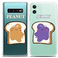 Matching Couple Cases Compatible for Samsung S23 S22 Ultra S21 FE S20 Note 20 S10e A50 A11 A14 Toast Peanut Silicone Pair Cover Clear Jelly Food Kawaii Best Friend Bro BFF Women Cute Mate Teen