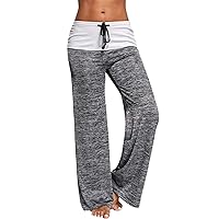 Andongnywell Women's Stitching Yoga Quick-Drying Sports Trouser Outdoor Leisure Wide-Leg Pants Trousers