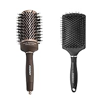 FIXBODY Boar Bristles Round Hair Brush, Nano Thermal Ceramic and Ionic Tech for Blow Drying | FIXBODY Paddle Hair Brush with Soft Cushion, Detangler for All Hair Types