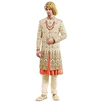 Indian Wedding Sherwani,Mens Wedding wear,Wedding Sherwani,Cream Sherwani with Golden Combination Work,Wedding Dress for Men