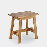 Dolonm Acacia Wood Stool Rectangle Small End Table, for Living Room Sofa Stool, Bedroom Makeup Stool, Bathroom Stool Wood 17.7