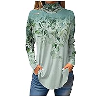 Fall Tops for Women Trendy Womens Tops Women's Fashion Loose Funny Print Long Sleeve Turtleneck T Shirts Tops