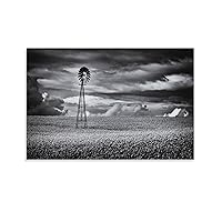 GCOYOZD Windmill in The Farmland Black And White Farm Nature Landscape Poster Canvas Wall Art Prints for Wall Decor Room Decor Bedroom Decor Gifts 24x36inch(60x90cm) Unframe-style