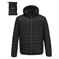 Outdoor Ventures Men's Lightweight Packable Hooded Puffer Jacket Insulated Winter Coat for Snow Ski Traveling