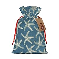 WURTON Drawstring Christmas Bags,Starfish Coastal Wool Xmas Gift Bags,Christmas Wrapping Bags,Party Favor Bags,4.7 X 6.9in