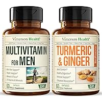 Vimerson Health Multivitamin for Men + Turmeric Ginger 2-Bottle Supplement Bundle – Immune and Digestive Support, Joint and Muscle Comfort, Antioxidant Properties