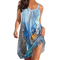Plus Size Dresses for Womens, Summer Casual Floral Printed Dresses Loose Fit Sleeveless Boho Beach Dress with Pockets
