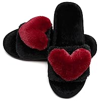 Crazy Lady Women's LOVE Slippers Fuzzy Fluffy Memory Foam House Shoes Open Toe Indoor and Outdoor