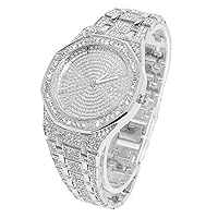 Halukakah Diamond Gold Watch Iced Out, Men's 18 Carat Real Gold/Platinum White Gold Plated Quartz Bracelet 22 cm Octagonal Dial, with Tennis Chains Necklace Bracelet Set Options, Comes with Gift Box