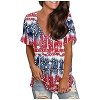 American Flag Shirt Women 2024 Holiday Casual Tunic Cute Tshirt Tops Short Sleeve American Flag Fashion Blouses