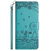 XYX Wallet Case Compatible with Google Pixel 8a, PU Leather Flip Protective Phone Case Card Slots Emboss Cat Flower Case with Wrist Strap for Pixel 8a, Blue