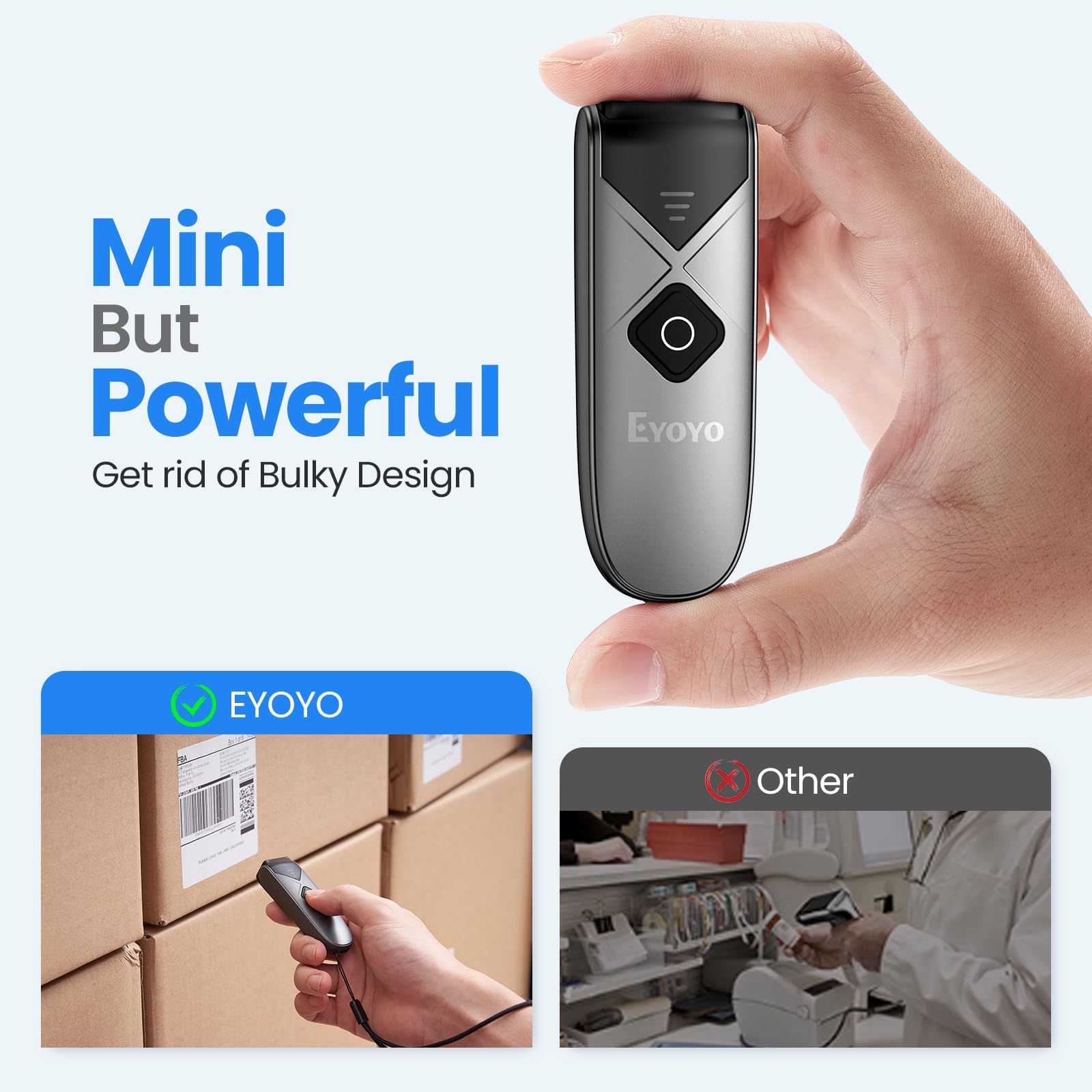 Eyoyo Bluetooth 2D&1D Barcode Scanner, Portable Wireless Mini Barcode Reader with 2.4G Wireless/Bluetooth/USB Wired Connection QR Code Scanner Compatible with Pad, Phone, Android, Tablet PC