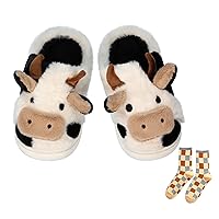 Cartoon Cow Cotton Slippers,Cute Cozy Fuzzy Animal Slippers For Women,Winter Warm Plush Comfy Indoor Outdoor Slippers
