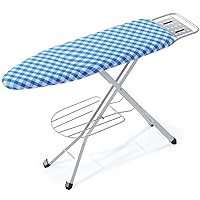 Ironing Board, Heat Resistant Cover Iron Board with Steam Iron Rest, Non-Slip Foldable Ironing Stand. Heavy Sturdy Metal Frame Legs Iron Stand(13 * 34 * 53 Inches) (Blue White)