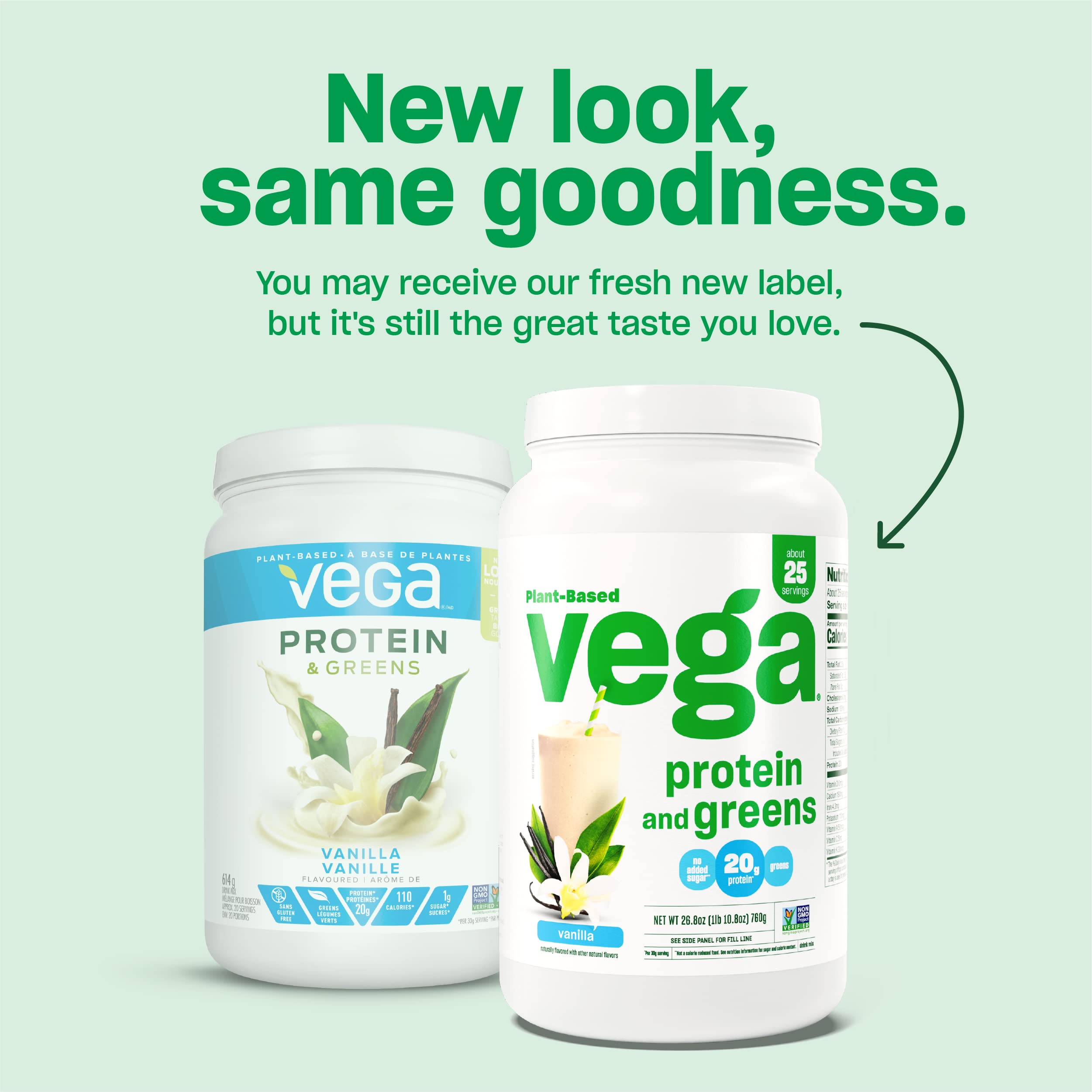 Vega Protein and Greens, Plant Based Protein Powder Plus Veggies n Protein Powder, KetoFriendly, Vegetarian (25 Servings, 26.8 Oz Tub)