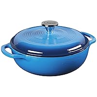 Lodge 3 Quart Enameled Cast Iron Dutch Oven with Lid – Dual Handles – Oven Safe up to 500° F or on Stovetop - Use to Marinate, Cook, Bake, Refrigerate and Serve – Caribbean Blue