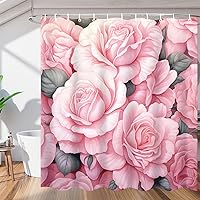 Pink Flowers Rose Shower Curtain for Bathroom Decor, Valentine's Day 72x72in Bath Curtains, Waterproof Bathroom Curtains with Hooks for Bathtubs