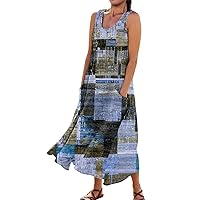 Sundresses for Women 2024 Dress Spring Summer Boho Casual Fashion Sleeveless Dress for Holiday Large Size