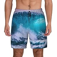 Blue Ocean Wave Mens Swim Trunks - Beach Shorts Quick Dry with Pockets Shorts Fit Hawaii Beach Swimwear Bathing Suits