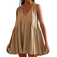 Women's Wrap Dresses 2024 Summer Sleeveless Dress Casual Loose V-Neck Tank Top with Pockets Beach Dresses, S-XL