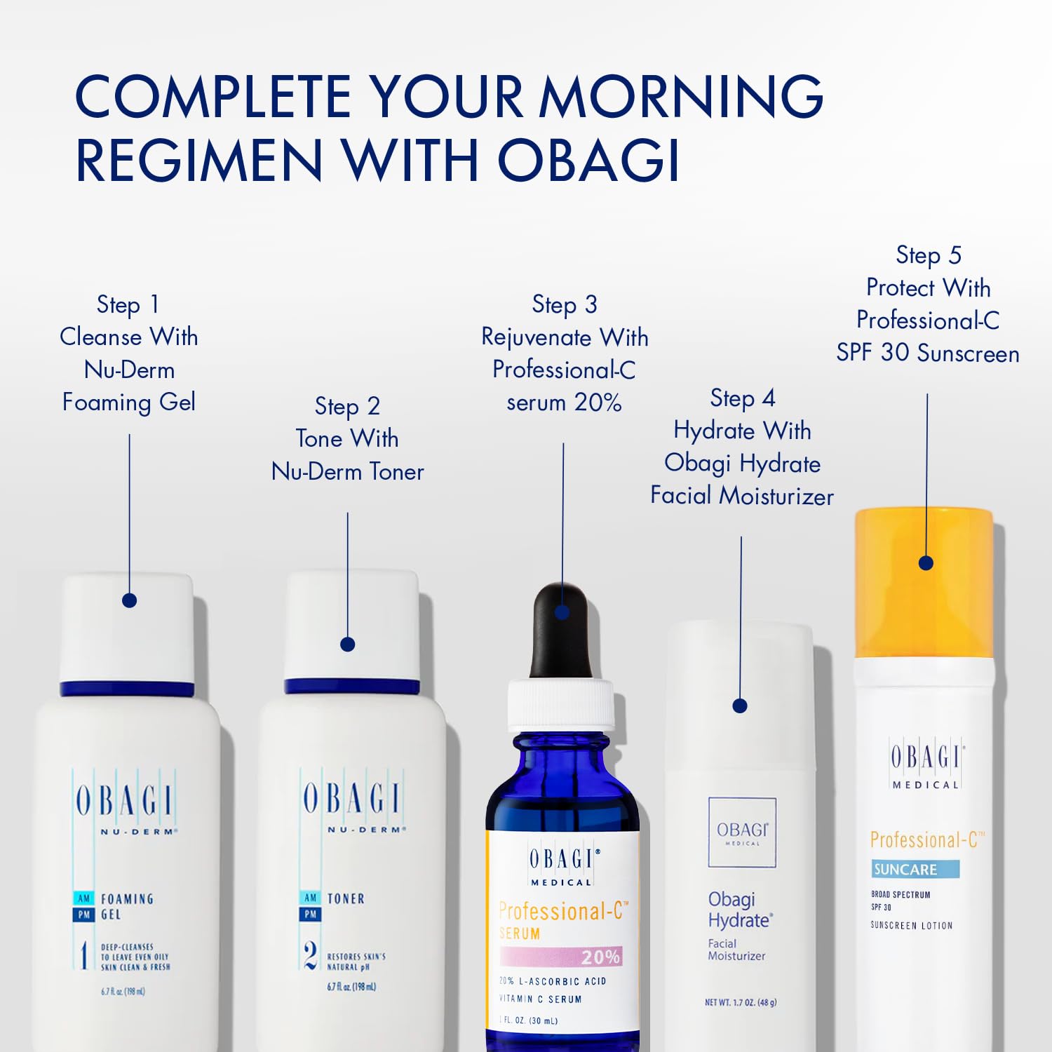 Obagi Professional C Serum 20%, Vitamin C Facial Serum with Concentrated 20% L Ascorbic Acid for Normal to Oily Skin, 1.0 Fl Oz
