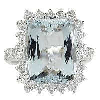 10.55 Carat Natural Blue Aquamarine and Diamond (F-G Color, VS1-VS2 Clarity) 14K White Gold Luxury Cocktail Ring for Women Exclusively Handcrafted in USA