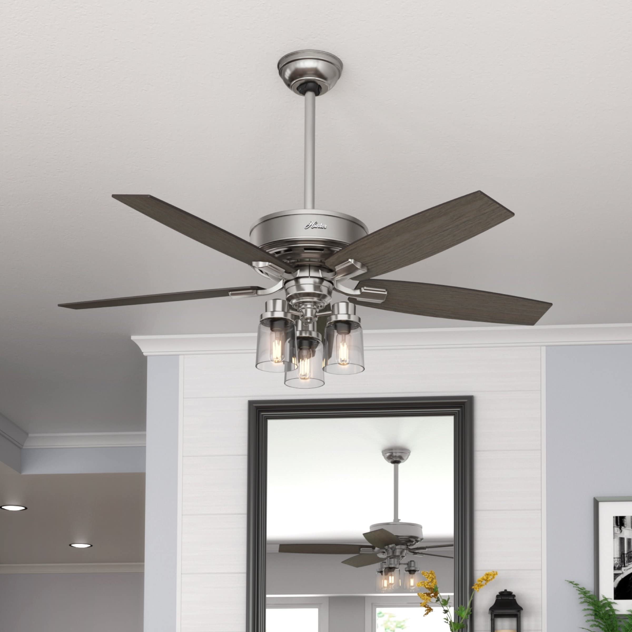 Hunter Fan Company, 54190, 52 inch Bennett Brushed Nickel Ceiling Fan with LED Light Kit and Handheld Remote