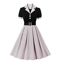 1950s Vintage Shirt Dress Short Sleeve Audrey Hepburn Style Vintage Cocktail Swing Dresses