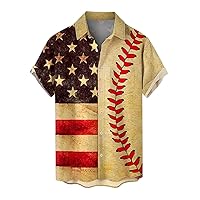 Mens Shirts Short Sleeve Casual Button Down American Flag Baseball Color Block Summer Beach Wrinkle Free Tropical Tops