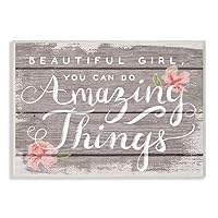 Stupell Industries Beautiful Girl Inspirational Kids Flower Word Wall Plaque, 10 x 15, Design by Artist Daphne Polselli