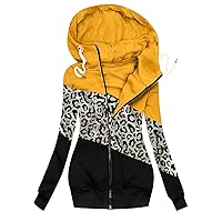 Fashion Leopard Hoodies Jackets for Women Casual Long Sleeve Jackets with Pockets Drawstring Sweatshirts Jacket