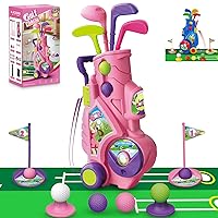 Toddler Golf Set with Putting Mat, 4 Clubs, 8 Balls, 2 Practice Holes for Kids 3-5 Years Old, Indoor Outdoor Sports Toys with Shoulder Strap, 20 Pieces