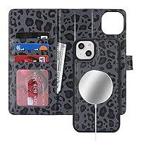 Ｈａｖａｙａ for iPhone 15 Plus Wallet Case Magsafe Compatible iPhone 15 Plus case with Card Holder Detachable Magnetic flip Folio Leather Cover for Men-Black Leopard Print