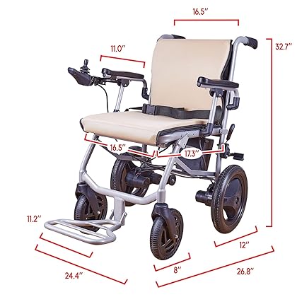 MaritSA World's Lightest Folding Electric Wheelchair - Weighs only 30 lbs - 12 mi Cruise Range - Detachable Battery - Serviced from USA