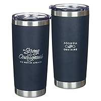 Christian Art Gifts Large Stainless Steel Scripture Tumbler Travel Mug for Men & Women: Strong & Courageous Inspirational Bible Verse, Double-wall Vacuum Insulated & Lid, Hot/Cold, Navy Blue, 18 oz.