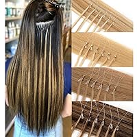 MY-LADY Micro Loop Human Hair Extensions Microbead Hair Extensions Micro Ring Fish Line Link hair extensions Cold Fusion Remy Hair For Women 50 Strands 50g 16 Inch #12P613 Golden Brown&Bleach Blonde