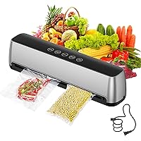 Vacuum Sealer Machine - Food-Vacuum-Sealer Automatic Air Sealing System for Food Storage Dry and Wet Food Modes LED Indicator Compact Design 11.8 Inch with 15Pcs Seal Bags Starter Kit (Silver)