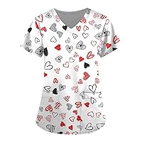 Women's Plus Size Scrub Tops Patterned Turtleneck Short Sleeve T-Shirts Casual Short Sleeve Tee Shirts for Women