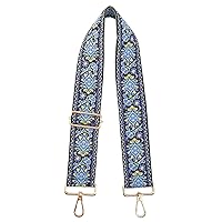 CHGCRAFT Ethnic Style Polyester Adjustable Bag Handle 29-52Inch Long 2Inch Wide Retro Floral Woven with Iron Swivel Clasps for Bag Straps Crossbody Purse Straps Replacement Accessories, Light Sky Blue